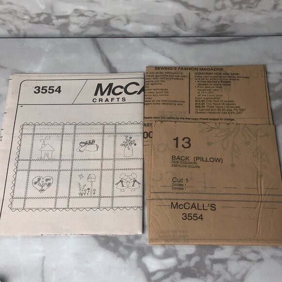 McCall's Craft Sewing Pattern 3554 Redwork Pillows Wall Quilt Wall Hanging Block - Picture 6 of 6